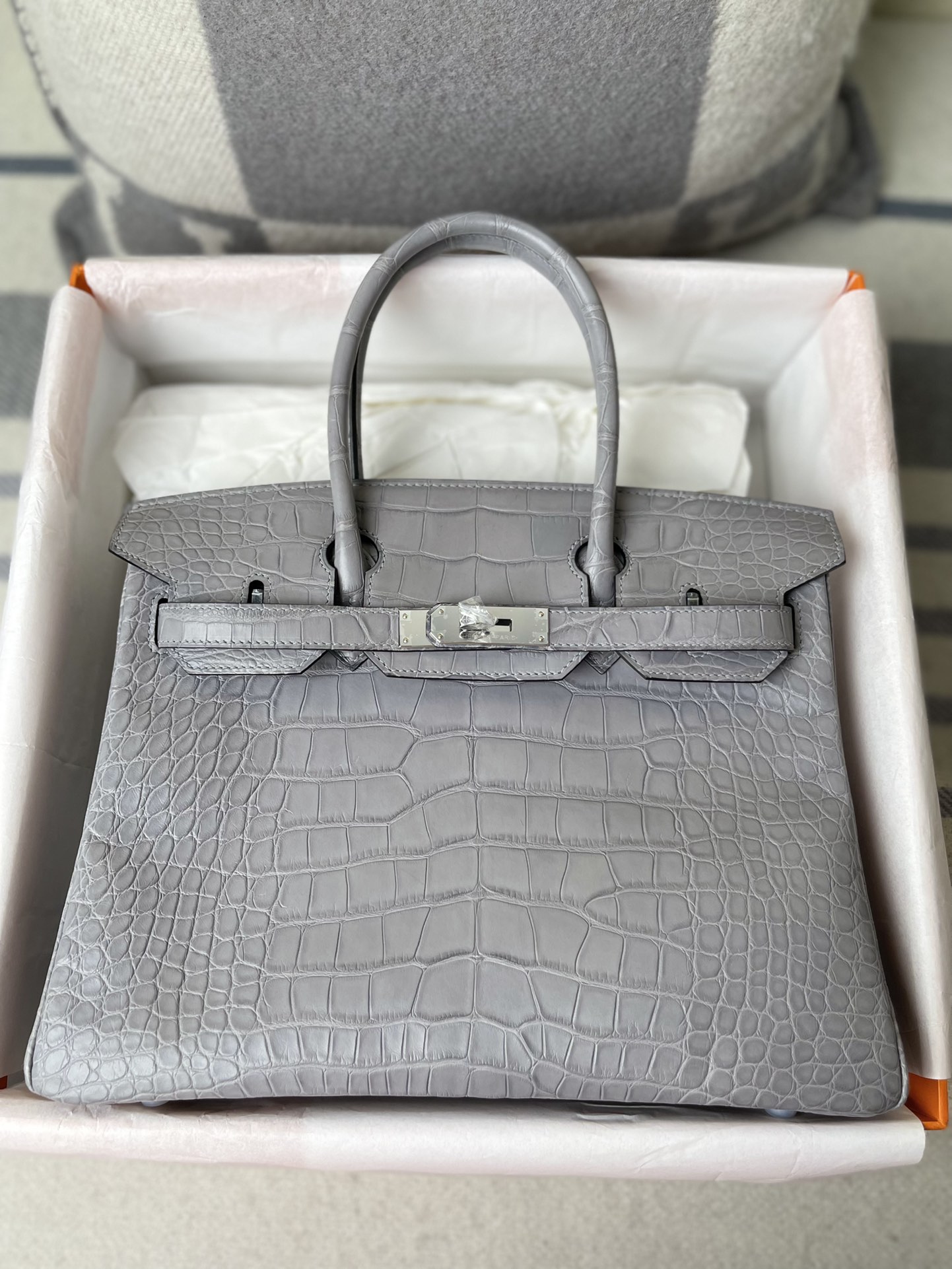 Hermes Birkin 30CM Handmade Bag In Grey Crocodile Niloticus Matte Skin